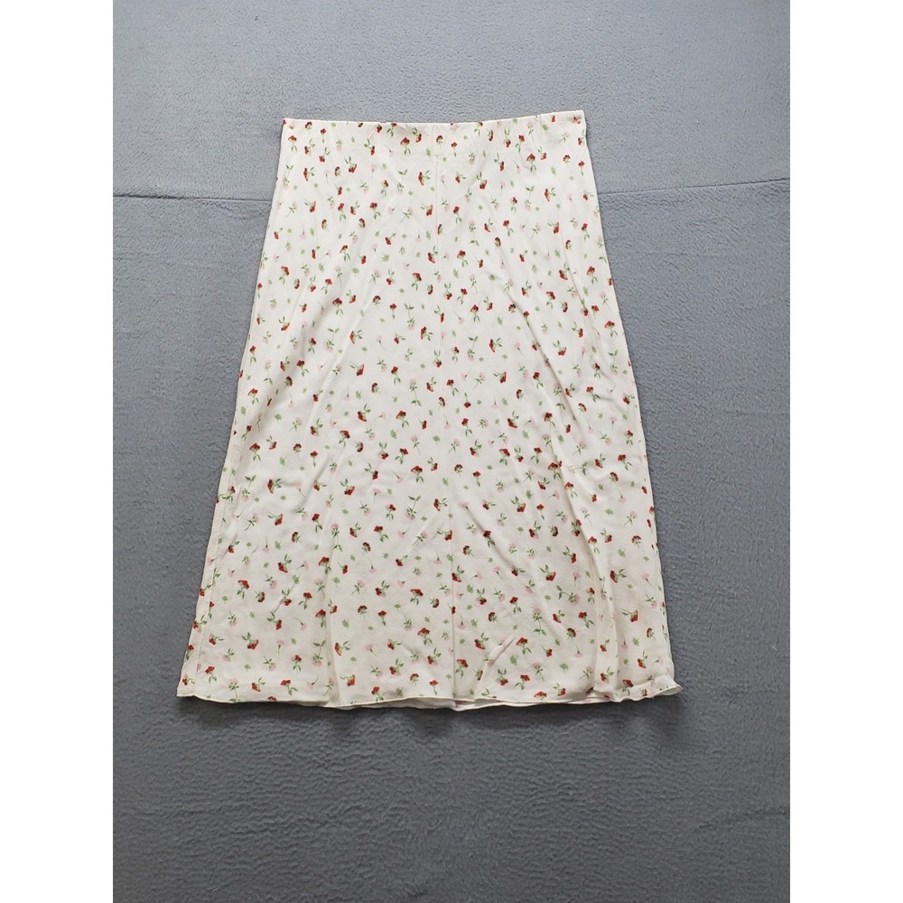 H&M Women Skirt S Cream Floral Pull On Elastic Waist Lightweight Comfort Casual